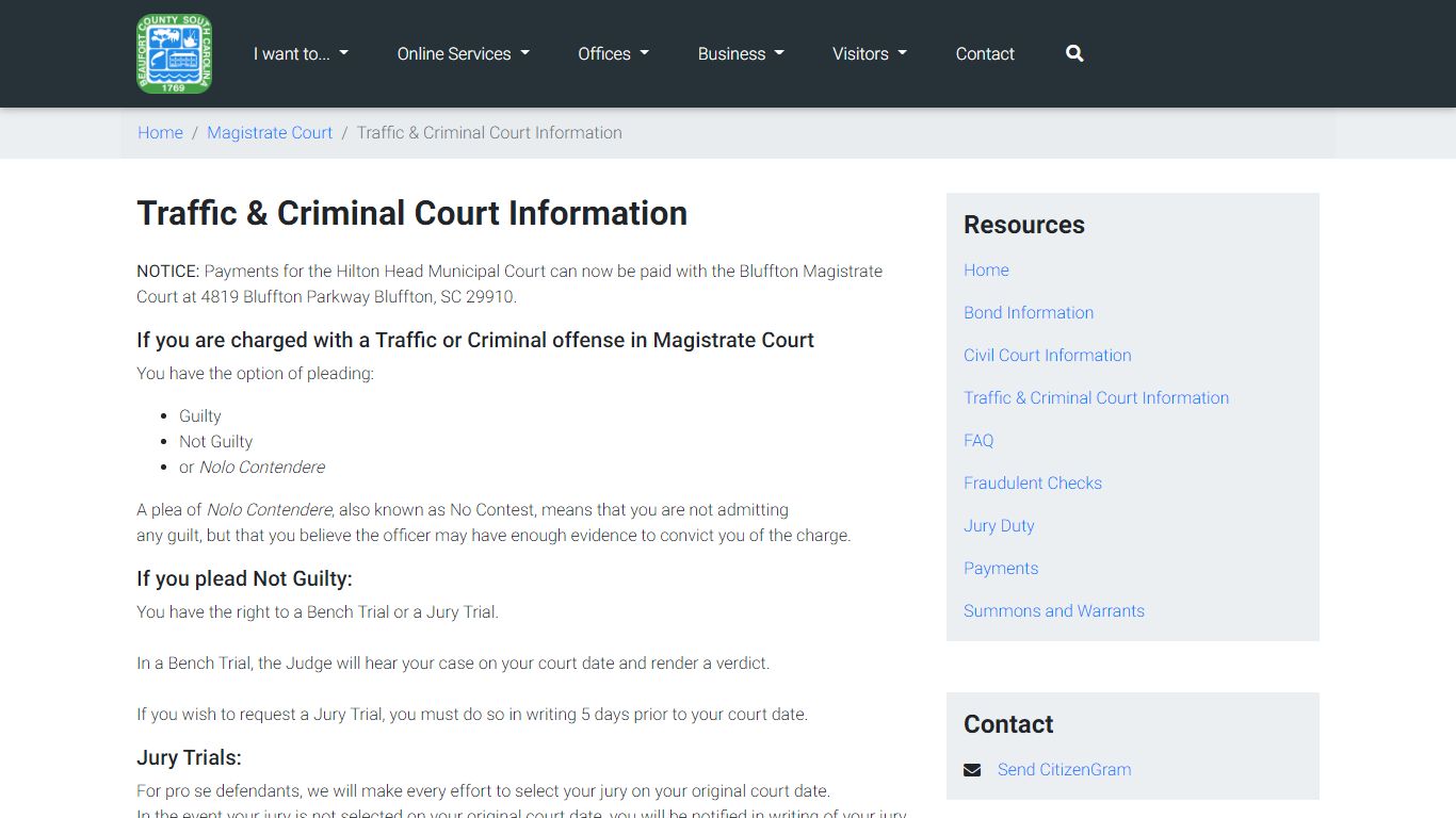 Traffic & Criminal Court Information - Beaufort County, SC